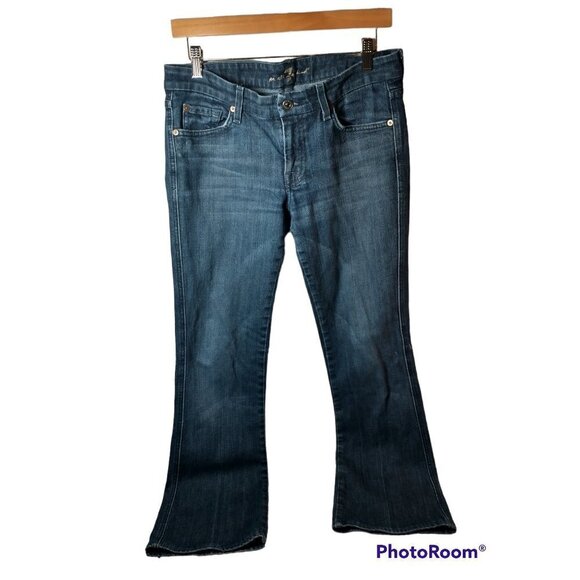 7 for all Mankind A Pocket low rise bootcut medium dark wash jeans, wome… - Picture 3 of 13